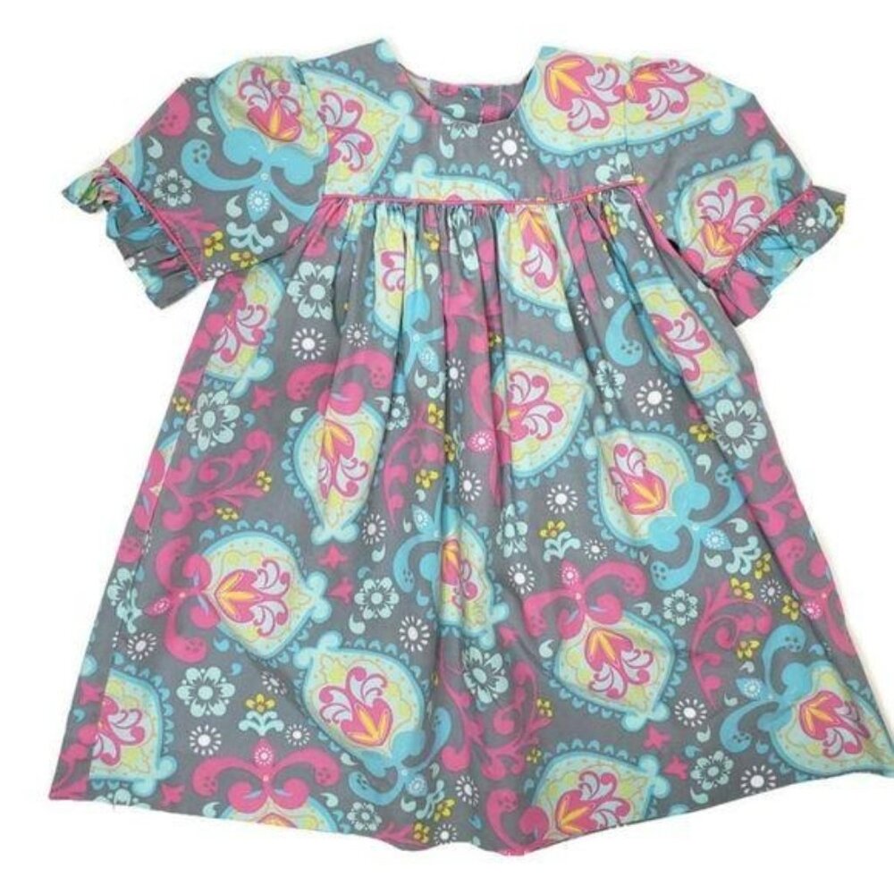 Stellybelly Girls 2T floral Short Sleeve Dress Pink & Blue Pattern Cotton Blend